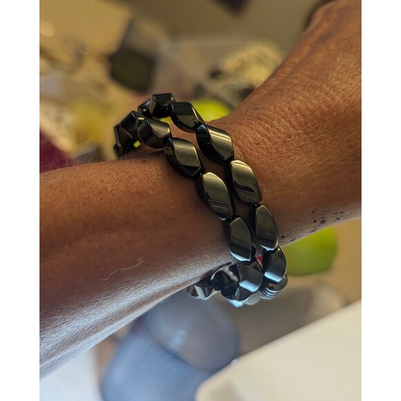 Hematite Gunmetal Gray Beaded Magnetic Wrap Bracelet Anklet - Picture 3 of 3
